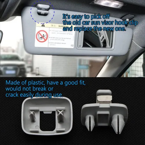 Vista 6 de HAOBO 2 clips interiores para visera solar, soporte de clip para visera interior gris, accesorios interiores de automóvil, gancho compatible
