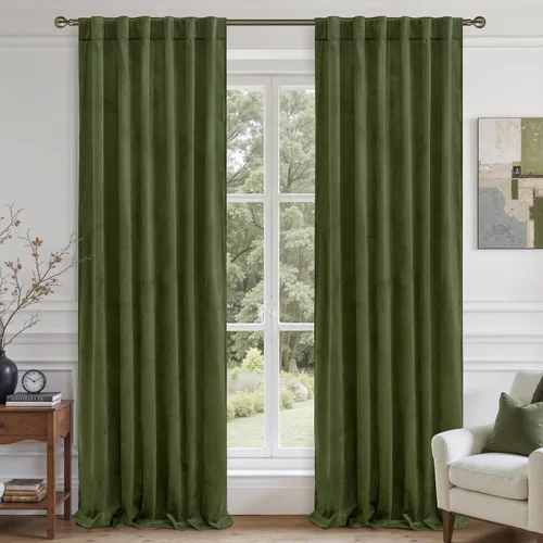 Vista 19 de LAMIT - Paneles de terciopelo beige para sala de estar de 72 pulgadas de largo, elegantes cortinas aisladas térmicamente e insonorizadas