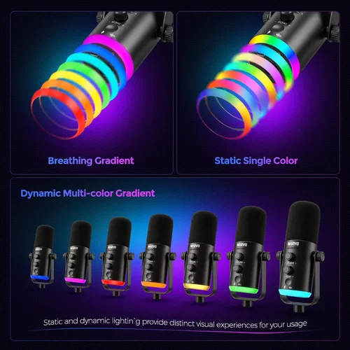 Vista 3 de MARVO Juego de micrófonos para juegos, micrófono condensador de PC para transmisión de podcasting con soporte de brazo Boom, botón de silencio