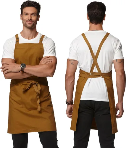 Vista 15 de Delantal con espalda cruzada Parrilla Cocina Jardinería con bolsillos 4251JC Adjustable Criss Cross Kitchen Apron for Cooking BBQ Grilling, Canvas