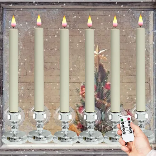 Vista 14 de Velas de Ventana Sin Llama con Control Remoto y Temporizador, Velas LED Cónicas Operadas por Batería con Ventosas Juego de 6 Velas de Ventana de A-6
