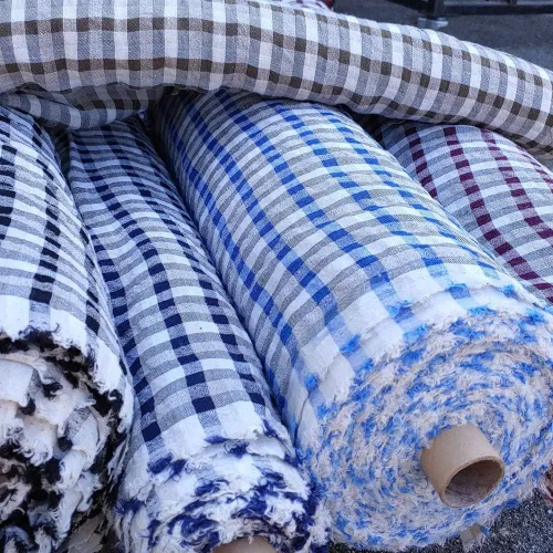 Vista 3 de Tela de lino de sirsaca a cuadros azules Material duradero, perfecto para coser, ropa y manualidades