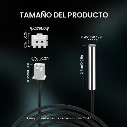 Vista 7 de DROK 3 piezas de sonda de sensor de temperatura de 10K, sonda de temperatura impermeable de 1 metro, sonda de temperatura de acero inoxidable 3950