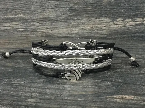 Vista 2 de Pulsera ajustable con dije de voleibol para niñas, regalo para jugadores y equipos de voleibol de amor infinito, Plata Metal