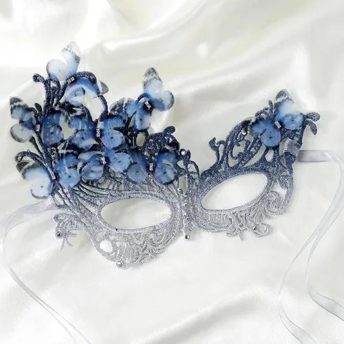 Vista 4 de BABEYOND Máscara de mariposa estilo veneciano Mardi Gras disfraz Azul