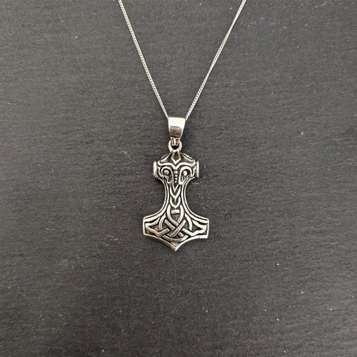 Vista 4 de Silverly Collar con colgante de martillo de Thor nórdico de plata de ley 925 con nudo celta, 18.1 in