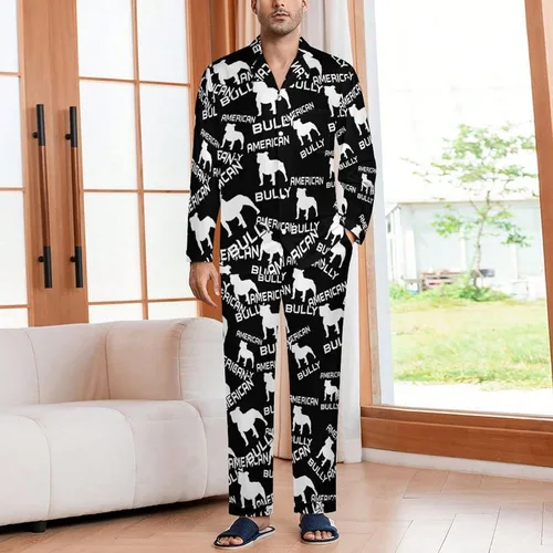 Vista 5 de American Bully Dog Men's Pajama Set Long Sleeve Sleepwear Lounge PJ Soft Print Button Down Shirt And Bottom