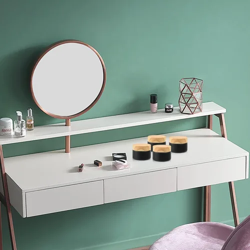 Vista 5 de 12 tarros de crema esmerilada de 1 onza, recipiente de vidrio recargable vacío para cosméticos con forro interior, tapa de grano de madera