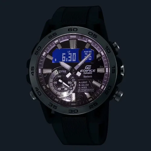 Vista 5 de Casio Reloj de cuarzo analógico-digital para hombre con correa de plástico ECB-40P-1AEF, negro, correa., Negro -, Correa.