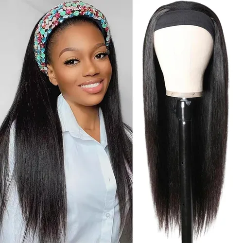 Vista 33 de Aiterina - Peluca de cabello humano con diadema de onda profunda para mujeres negras, cabello brasileño remy, sin pegamento, sin encaje frontal