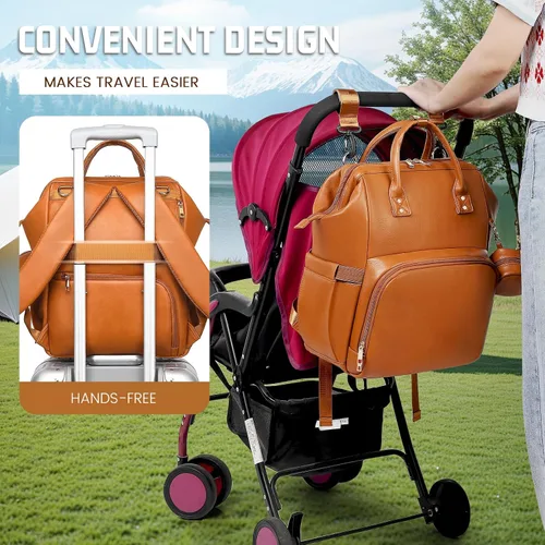 Vista 5 de ROSEGIN Mochila para pañales de piel vegana prémium con cambiador impermeable - Costuras y cremalleras reforzadas, bolsa de bebé para niño y niña