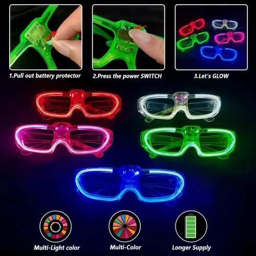 Vista 4 de Paquete de 20 lentes LED que brillan en la oscuridad, suministros de fiesta, lentes iluminados para niños y adultos, cumpleaños, vacaciones