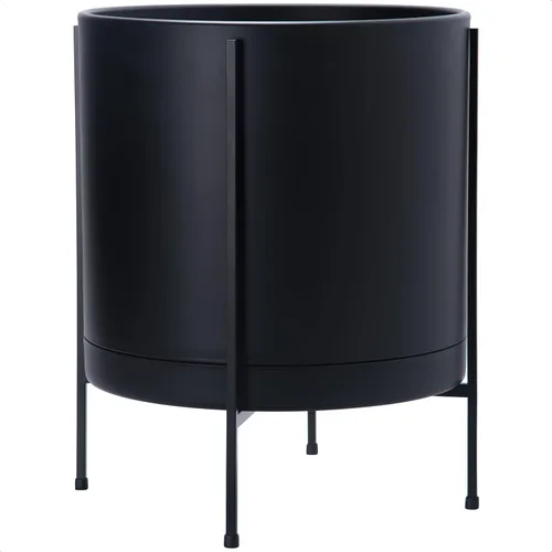Vista 10 de D'vine Dev Maceta negra de 8 pulgadas con soporte, moderna maceta cilíndrica de plástico con soporte de metal resistente para plantas