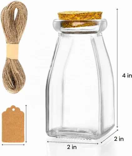 Vista 2 de yarlung Paquete de 30 tarros de cristal con tapas de corcho, juego de tarros de caramelo pequeños transparentes de 4 onzas, botellas decorativas