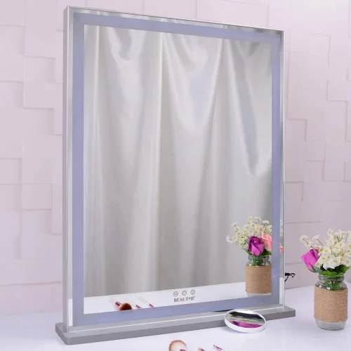 Vista 6 de BEAUTME Espejo de tocador de 22.4 x 28.1 pulgadas, espejo de maquillaje con luces, espejo Hollywood, espejo LED para dormitorio, marco de aluminio