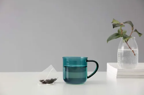 Vista 8 de VIVA Minima Eva - Taza de té de cristal azul con asa, taza grande, 14 oz