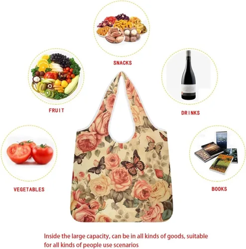 Vista 7 de Belidome Mariposa Floral Reutilizable Bolsa de Comestibles Lavable Plegable Bolsa de Hombro con Bolsa Butterfly Floral