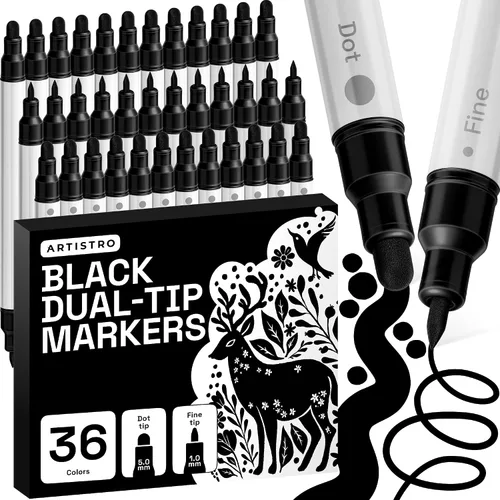 Vista 36 de ARTISTRO 5 marcadores negros de pintura acrílica de doble punta, juego de bolígrafos de pintura con puntos y puntas finas para tela, rocas, vidrio