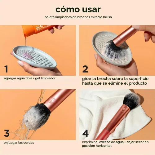 Vista 6 de Real Techniques Miracle Brush - Paleta limpiadora de brochas de maquillaje para limpieza profunda, uso con champú de brochas de maquillaje, crestas