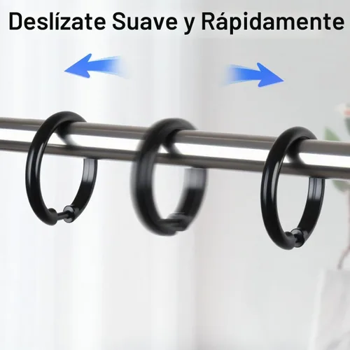 Vista 4 de Kutesna 12 piezas de anillos de cortina de ducha de plástico negro en forma de O, ganchos de cortina de ducha de cierre fácil para el baño