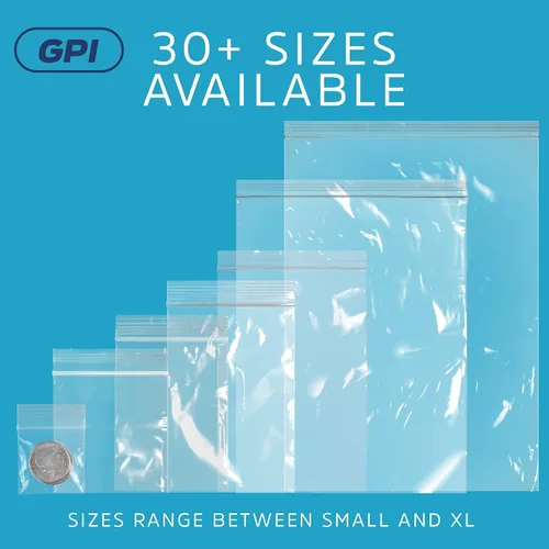 Vista 7 de GPI Paquete de 200 bolsas de plástico transparente con cremallera de 1 pulgada x 1 pulgada de grosor, bolsas de polietileno resistentes y duraderas