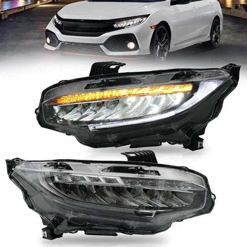 Vista 10 de VLAND Conjunto de faros delanteros para Honda Civic DRL 2016-2021 de 10ª generación con animación de inicio 44-46/Azul DRL
