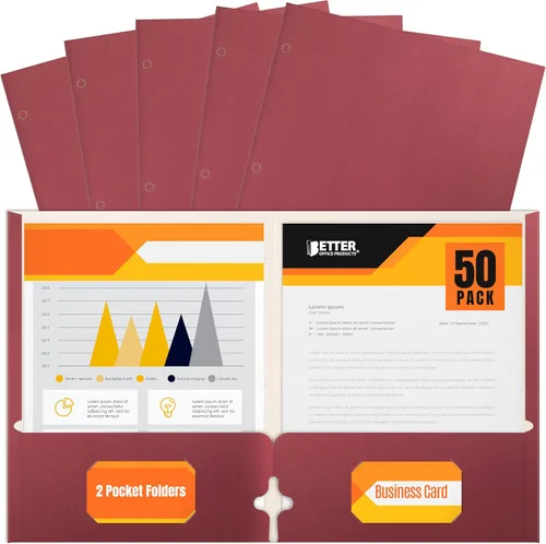 Vista 8 de Better Office Products Carpetas portafolio de dos bolsillos, paquete de 50 unidades, color negro, carpetas de papel tamaño carta, 50 piezas