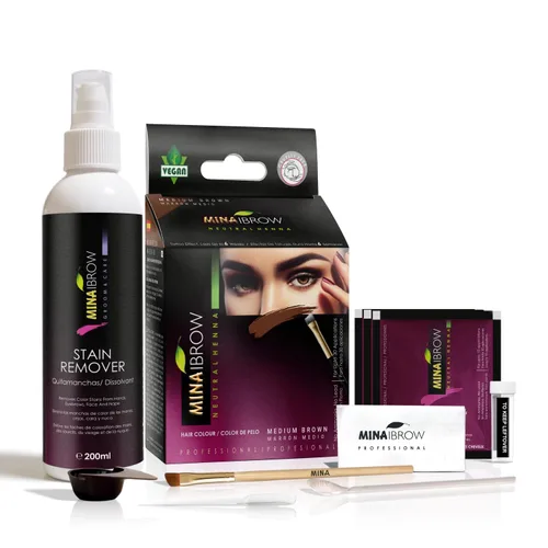 Vista 28 de Polvo de tinte para cejas natural marrón medio de MinaiBrow Kit de tinte instantáneo a prueba de manchas con cepillo doble biselado Marrón medio +