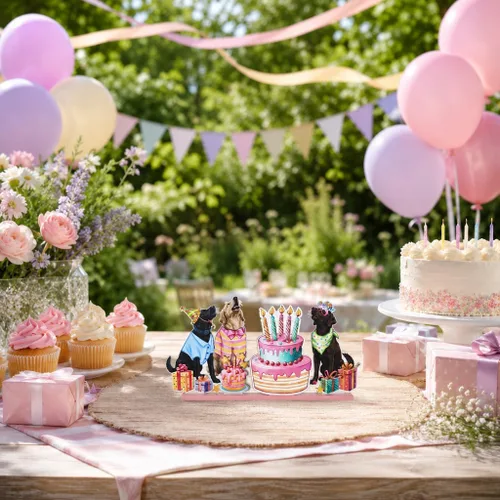 Vista 4 de Bandeja escalonada de madera para tartas de fiesta de perro con diseño de sonrisa de cumpleaños with Stands for Birthday Pet Party Home Kitchen