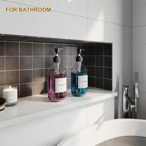 Vista 4 de 2 piezas de dispensador de jabón de platos ámbar para cocina (16 oz), dispensador de jabón de manos marrón para baño, juego de dispensador de jabón
