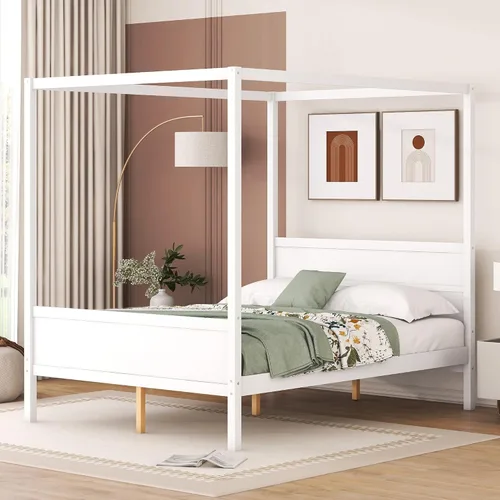 Vista 10 de Harper & Bright Designs Marco de cama moderno tamaño Queen, plataforma de madera con cabecera y estribo, soporte de listones, no necesita somier