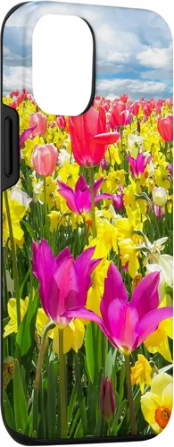 Vista 3 de iPhone 15 Pretty Flowers Tulipanes y narcisos en un caso de campo