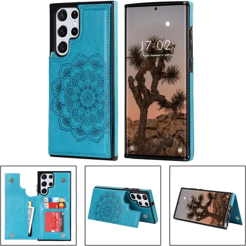 Vista 4 de Asuwish Funda compatible con Samsung Galaxy S22 Ultra 5G y protector de pantalla de vidrio templado, accesorios para celda, ranura para tarjetero