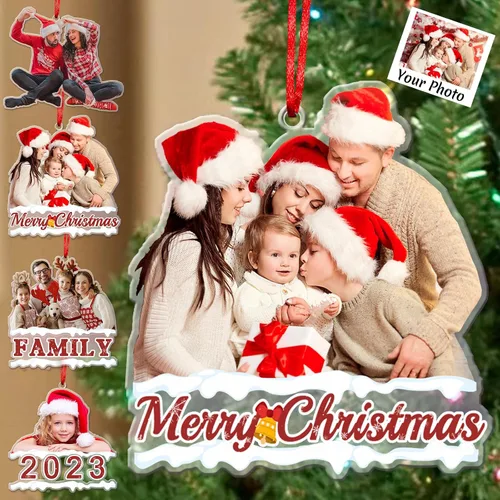 Vista 8 de Adornos de Navidad personalizados con foto personalizada, adornos acrílicos personalizados con texto de imagen personalizado 2023, familia, pareja