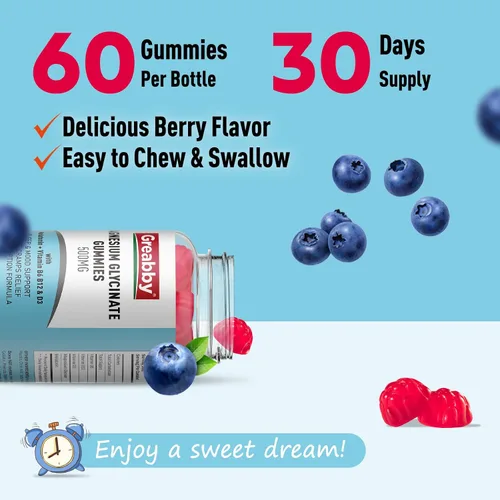 Vista 5 de Gomitas de glicinato de magnesio de 500 mg para adultos, apoyo para dormir, gomitas de magnesio masticables para mujeres y hombres, alivio muscular