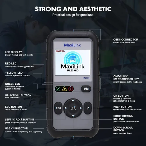 Vista 6 de Autel Escáner OBD2 ML529 Lector de código, escáner de código OBD2 con actualización de software de por vida, AutoVIN para DTC rápido, apagado