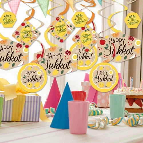 Vista 2 de Big Dot of Happiness Sukkot - Decoración colgante judía de Sukkah - Remolinos de decoración de fiesta - Juego de 40