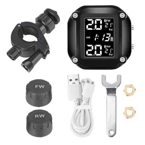 Vista 7 de Sistema de monitoreo de presión de neumáticos TPMS para motocicleta con pantalla LCD y 2 sensores externos, alarma de temperatura de neumáticos