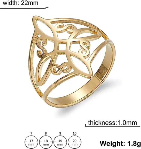 Vista 5 de Anillo de nudo de bruja para mujer, de acero inoxidable, estilo geométrico, brujería, amuleto celta, anillo de nudo celta, elegante y elegante