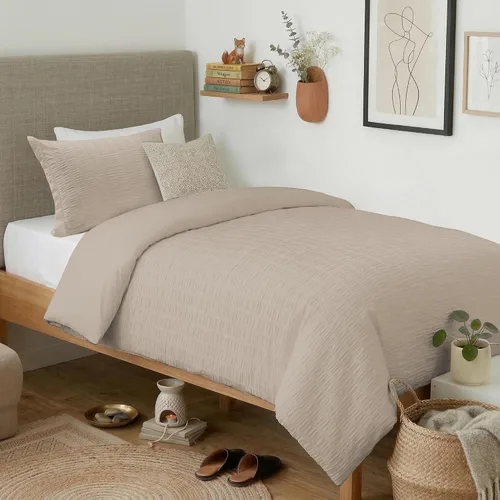 Vista 12 de Cozyide Beige Queen Duvet Cover Set, 3 Pieces Soft Seersucker Queen Size Duvet Cover with Zipper Closure and Corner Ties, 90"x90" Duvet Cover with 2
