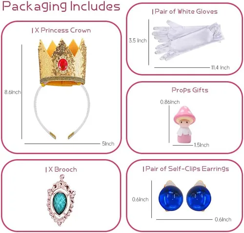 Vista 3 de MOAGIS Disfraz de princesa melocotón para niñas, disfraz de Halloween con guantes de corona, vestido rosa