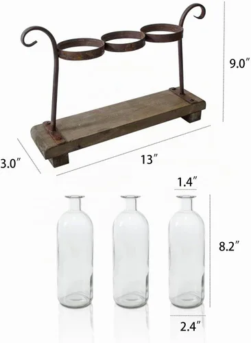Vista 6 de Juego de floreros rústicos con soporte de estante botellas de vidrio para decoración de centros de mesa