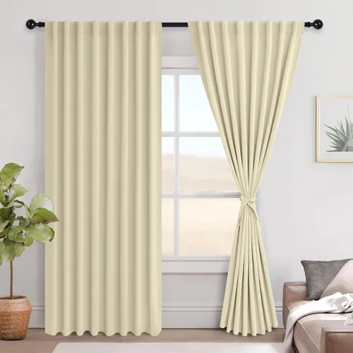 Vista 84 de Hiasan Cortinas opacas negras para dormitorio, cortinas opacas cortas de 45 pulgadas de largo, con aislamiento térmico, bolsillo para barra