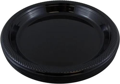 Vista 2 de Platos para fiesta de plástico redondos y cuadrados colorido de 7, 8, y 9 pulgadas, 10/20 platos por paquete, Negro