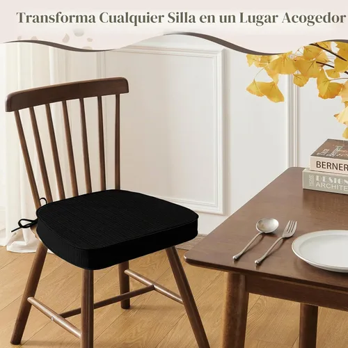 Vista 8 de Basic Beyond Cojines para sillas de comedor, 4 unidades, cojines para sillas de cocina en forma de D con lazos, juego de 4, cojines de asiento