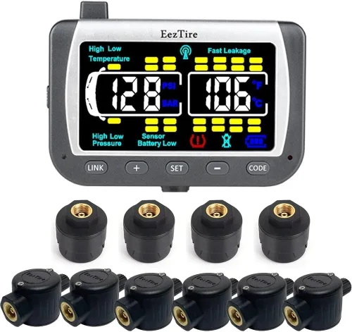 Vista 12 de EEZ RV Products EEZTire - Sistema de monitoreo de presión de neumáticos en tiempo real/24x7 - Monitor a color + 4 sensores + Sistema de refuerzo