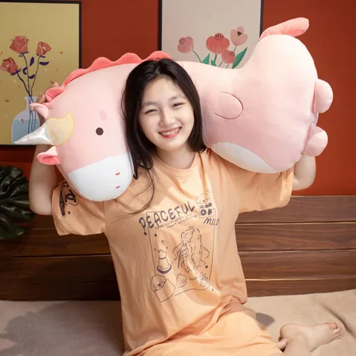 Vista 3 de PEACH CAT Almohada larga de felpa verde de dinosaurio suave para niñas y niños, 35.4 pulgadas