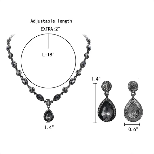Vista 4 de EleQueen Juego de joyas nupciales de boda para mujer, para novias, damas de honor, collar de lágrima de cristal, aretes colgantes, joyería