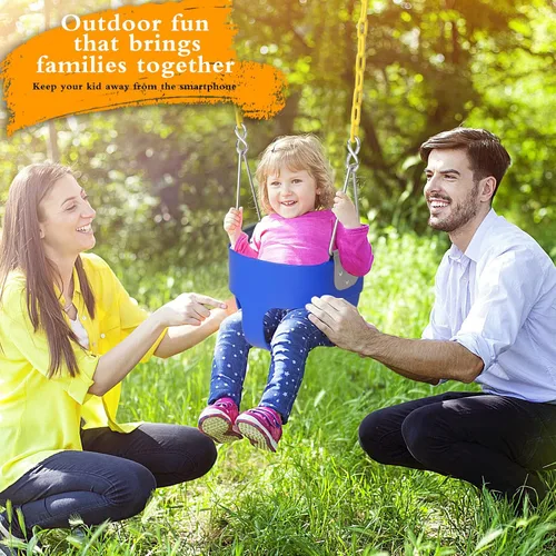 Vista 5 de Ktaxon Columpio de cubo para niños pequeños, asiento completo de cubo para niños con cadenas revestidas y ganchos de bloqueo, juego de columpios
