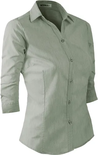 Vista 2 de Doublju - Camiseta básica de manga 34 con cuello de botón para mujer